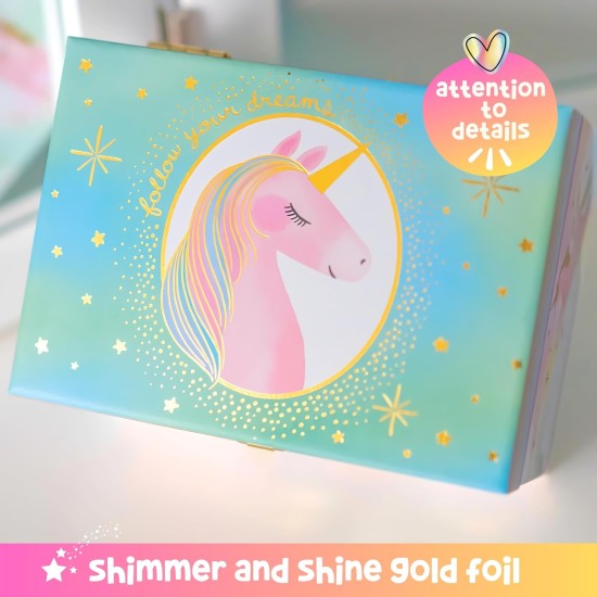 Giggle & Honey® Boîte à bijoux musicale pour filles – Boîte à bijoux pour enfants, jouets licorne pour filles de 4 à 6 ans, cadeaux licorne