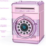 Refasy Tirelires pour filles, banque d'argent électronique mot de passe argent coffre-fort tirelire, banque de simulation d'empreintes digitales jouets pour 3 4 5 6 7 8 9 10 12 ans filles enfants cadeaux d'anniversaire de Noël (rose)