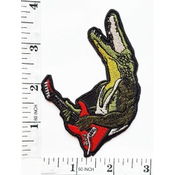 Funny Crocodile Rock and Roll Guitare Rouge Punk Rock Patchs Appliques Tissu Décoration pour Chapeau Casquette Polo Sac À Dos Vêtements Veste T-Shirt DIY Brodé Thermocollant/Coudre Sur Patch