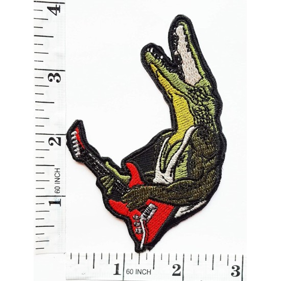 Funny Crocodile Rock and Roll Guitare Rouge Punk Rock Patchs Appliques Tissu Décoration pour Chapeau Casquette Polo Sac À Dos Vêtements Veste T-Shirt DIY Brodé Thermocollant/Coudre Sur Patch