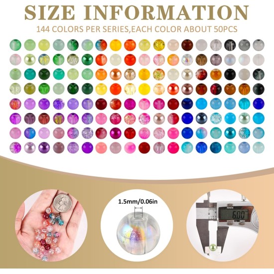 XSEINO Kit de fabrication de bracelets en perles de verre de 6 mm, environ 7 200 pièces, 144 perles de verre de cristal de couleurs assorties pour la fabrication de bracelets, de bijoux et de bricolage, cadeaux d'amitié, à offrir aux amis, à la famille
