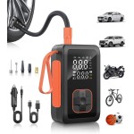 Compresseur d'air portable, gonfleur de pneus, pompe à air sans fil 3 fois plus rapide pour pneus de voiture avec lumière LED, pompe à air 150 psi avec prise allume-cigare pour voiture, moto, vélo, ballon (noir)