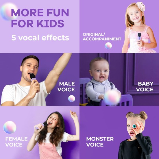 Machine de karaoké pour enfants, mini haut-parleur portable avec 2 microphones sans fil, cadeaux pour enfants pour filles âgées de 3, 4, 5, 6, 7, 8, 9, 10 ans et plus, cadeau de Pâques de 4 à 12 ans (violet)