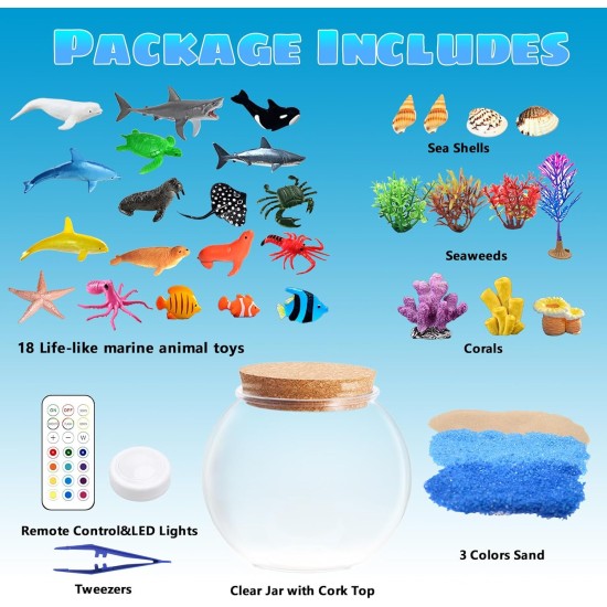 Kit de terrarium lumineux océan pour enfants – Veilleuse LED cadeaux d'anniversaire océan pour filles et garçons âgés de 4 5 6 7 8-12 ans, kit d'art et d'artisanat pour enfants, cadeaux idéaux de Pâques