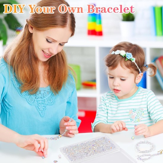 Lot de 600 perles en verre cristal pour la fabrication de bijoux, perles en cristal avec boîte, assortiment de bicônes, rondelles, cubes, gouttes et perles d'espacement pour bricolage, bracelets, colliers, boucles d'oreilles, 4/6/8 mm, couleur AB