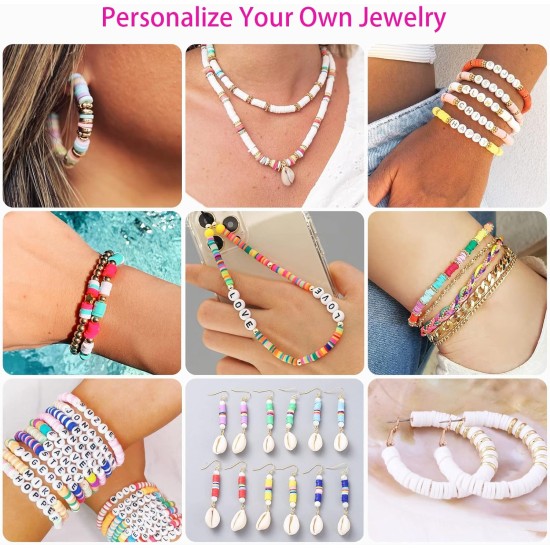 Sistenia Kit de fabrication de bracelets en perles d'argile, 20 000 pièces, 120 couleurs, 6 boîtes de perles en polymère, perles Heishi et kit de bijoux avec pendentifs, breloques, cordes élastiques, cadeau artisanal pour enfants et adultes