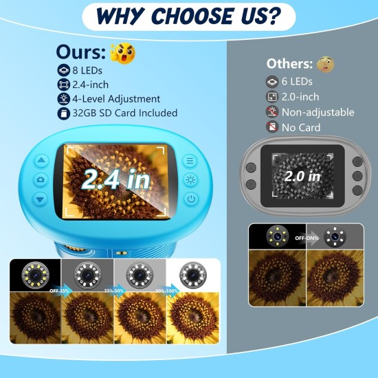 Microscope portable 1000X pour enfants, microscopes numériques pour enfants à écran 4K de 2,4