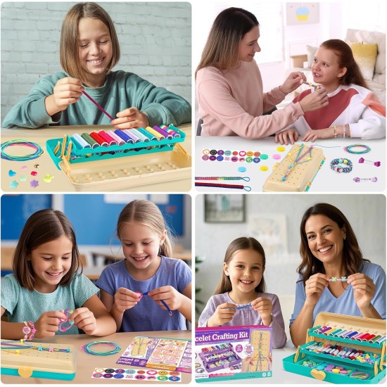 Kit de fabrication de bracelets d'amitié de Pâques avec boîte de rangement, bricolage de bracelets à cordes, arts et travaux manuels pour filles âgées de 8 à 12 ans, ensemble de jouets d'activités de voyage pour enfants, cadeaux d'anniversaire de Pâques p