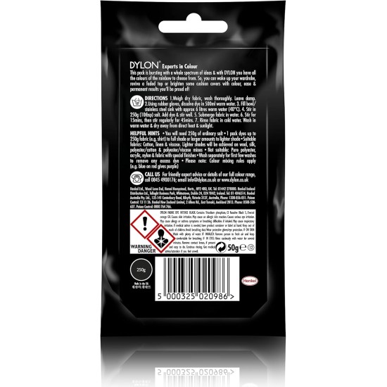 Dylon Teinture à la main, sachet de teinture pour vêtements, meubles et projets, 50 g – Bleu paradis