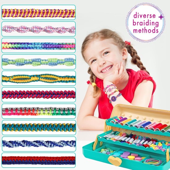 Kit de fabrication de bracelets d'amitié de Pâques avec boîte de rangement, bricolage de bracelets à cordes, arts et travaux manuels pour filles âgées de 8 à 12 ans, ensemble de jouets d'activités de voyage pour enfants, cadeaux d'anniversaire de Pâques p
