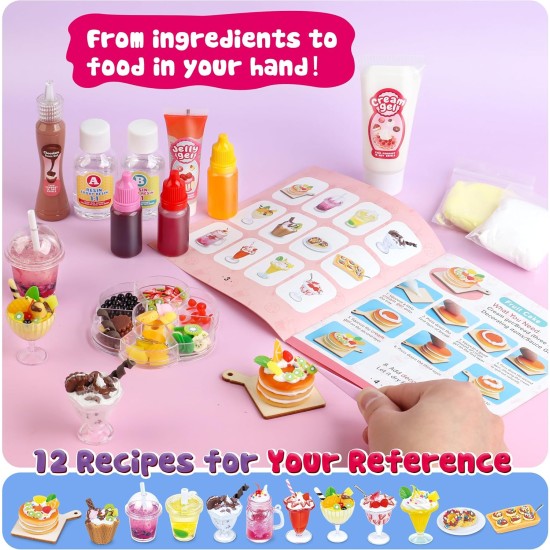 Ensemble de 12 jouets alimentaires miniatures à fabriquer soi-même, jeu en résine, non comestible, mini jeu de cuisine pour enfants de 8 à 13 ans, anniversaire pour filles de 8, 9, 10 ans, préparez votre nourriture