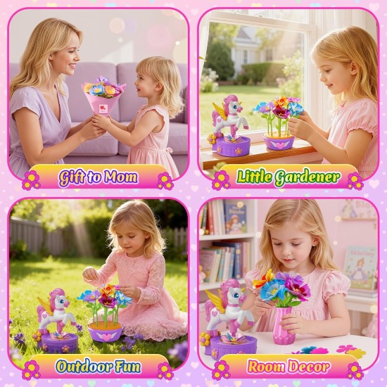 Zmpolir Kits d'artisanat, fabricant de bouquets à pousser, jouets licorne pour filles de 3 à 12 ans, jouets de bouquet en tissu, kit d'art et d'artisanat pour enfants, cadeaux d'anniversaire créatifs pour filles de 3 4 5 6 7 8 9 10 11 12 ans
