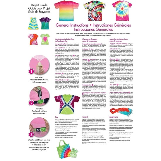 Tulip Kit de teinture en une étape 3 couleurs, techniques faciles, motifs de tissus vibrants et permanents, couleurs classiques : fuchsia, jaune turquoise