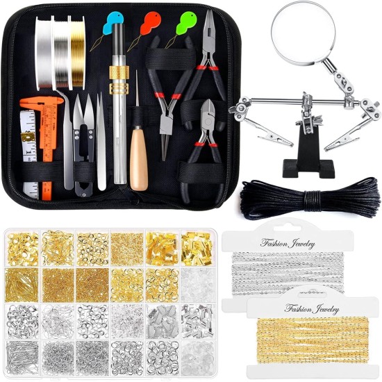 shynek Kit de fournitures de fabrication de bijoux pour adultes, outils de fabrication de bijoux avec crochets de boucles d'oreilles, apprêts, fils, chaînes et mains secourables pour la fabrication et la réparation d'artisanat