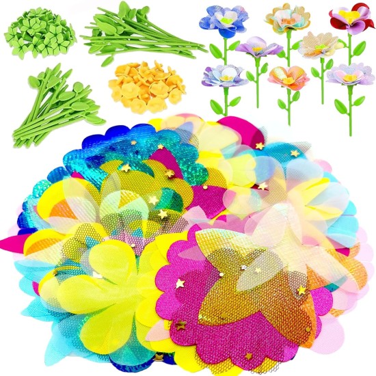 ChainnForces Kit d'artisanat de bouquet de fleurs pour la fabrication de 32 fleurs, fleurs en tissu pour l'artisanat, construisez votre bouquet, pièces de jouets