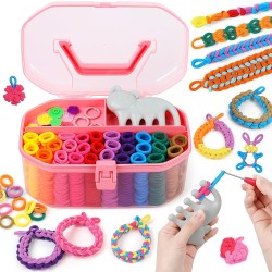 FUNiOi Kit d'art et d'artisanat pour enfants, bracelet en caoutchouc, jouet, peigne à tisser pour chat, plus de 1000 attaches à cheveux colorées, bricolage, étui de rangement, cadeau pour filles de 7 à 12 ans