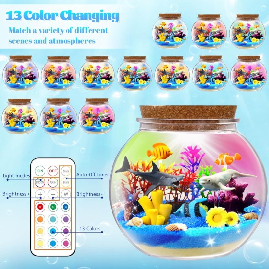 Kit de terrarium lumineux océan pour enfants – Veilleuse LED cadeaux d'anniversaire océan pour filles et garçons âgés de 4 5 6 7 8-12 ans, kit d'art et d'artisanat pour enfants, cadeaux idéaux de Pâques
