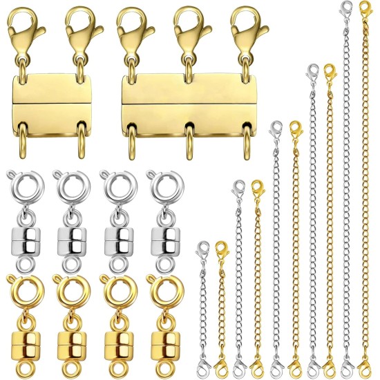 Ensemble de fermoirs multi-colliers et d'extension de chaîne et de fermoirs magnétiques pour bijoux, rallonges de collier de styles multiples en or et en argent pour femmes