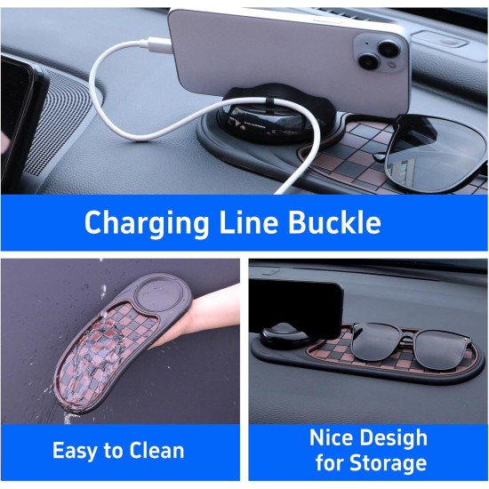 Tapis de tableau de bord de voiture antidérapant universel avec support de téléphone rotatif à 360° – Organisateur multifonction pour téléphones, lunettes de soleil, clés et essentiels du quotidien (gris noir)