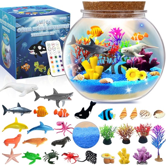 Kit de terrarium lumineux océan pour enfants – Veilleuse LED cadeaux d'anniversaire océan pour filles et garçons âgés de 4 5 6 7 8-12 ans, kit d'art et d'artisanat pour enfants, cadeaux idéaux de Pâques