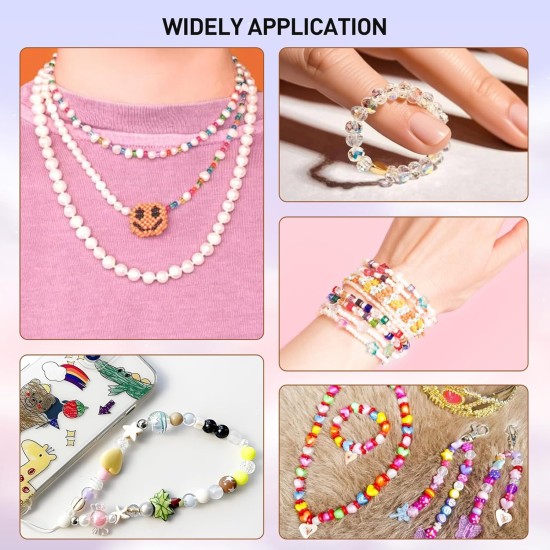 MAXECHO Lot de 8 bobines de fil élastique pour bracelets, fil de perles extensible multicolore de 0,8 mm et 1 mm pour la fabrication de bijoux, de perles, de loisirs créatifs et de colliers – 40 m au total (arc-en-ciel, transparent, blanc, noir)