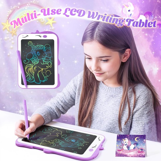 Cadeaux de licornes pour filles, jouets pour enfants de 3 4 5 6 7 8 9 10 ans avec tablette d'écriture LCD/couverture lumineuse/bracelet licorne/masque pour les yeux/sac à bandoulière/12 pièces violet, jouet licorne d'anniversaire de Noël pour adolescente Cadeaux de licornes pour filles, jouets pour enfants de 3 4 5 6 7 8 9 10 ans avec tablette d'écriture LCD/couverture lumineuse/bracelet licorne/masque pour les yeux/sac à bandoulière/12 pièces violet, jouet licorne d'anniversaire de Noël pour adolescente