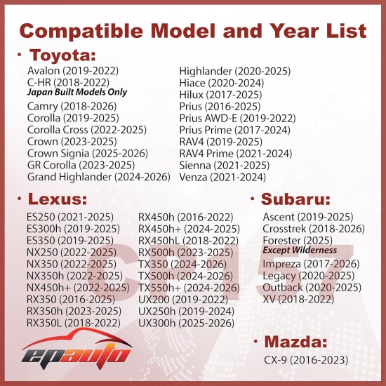 EPAuto CP157 (CF12157) Filtre à air d'habitacle de remplacement pour Toyota Camry, Corolla, RAV4, Prius, Highlander, Sienna, Lexus RX, NX, ES, Subaru Outback, Crosstrek, Mazda CX-9 – Compatible avec 2016-2025