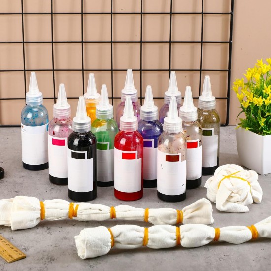 Le kit Tie Dye comprend 12 sacs fourre-tout vierges, 12 bouteilles pré-remplies de concentrés de couleurs, des cordes en coton de 20 pieds et 20 élastiques en caoutchouc pour les fournitures de groupes de fête DIY Tie Dye