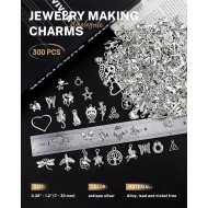 JIALEEY 300 PCS Gros Lots en Vrac Fabrication de Bijoux Charms Mixtes Lisse Tibétain Alliage d'Argent Charms Pendentifs DIY pour Bracelet Collier Fabrication de Bijoux et Artisanat