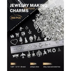 JIALEEY 300 PCS Gros Lots en Vrac Fabrication de Bijoux Charms Mixtes Lisse Tibétain Alliage d'Argent Charms Pendentifs DIY pour Bracelet Collier Fabrication de Bijoux et Artisanat