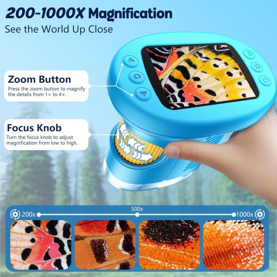 Microscope portable 1000X pour enfants, microscopes numériques pour enfants à écran 4K de 2,4
