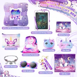 Cadeaux de licornes pour filles, jouets pour enfants de 3 4 5 6 7 8 9 10 ans avec tablette d'écriture LCD/couverture lumineuse/bracelet licorne/masque pour les yeux/sac à bandoulière/12 pièces violet, jouet licorne d'anniversaire de Noël pour adolescente Cadeaux de licornes pour filles, jouets pour enfants de 3 4 5 6 7 8 9 10 ans avec tablette d'écriture LCD/couverture lumineuse/bracelet licorne/masque pour les yeux/sac à bandoulière/12 pièces violet, jouet licorne d'anniversaire de Noël pour adolescente