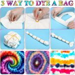 Le kit Tie Dye comprend 12 sacs fourre-tout vierges, 12 bouteilles pré-remplies de concentrés de couleurs, des cordes en coton de 20 pieds et 20 élastiques en caoutchouc pour les fournitures de groupes de fête DIY Tie Dye