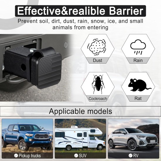 UYYE Couvercle d'attelage de remorque en caoutchouc de 2 pouces, capuchon de bouchon de tube de remorquage en caoutchouc drapeau américain, accessoires extérieurs de voiture adaptés à la plupart des récepteurs d'attelage de véhicules, capuchon de bouchon 
