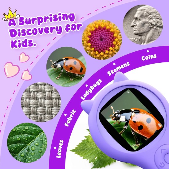 Microscope pour enfants – Mini microscope de poche pour les tout-petits – Kit scientifique éducatif STEM, jouets pour cadeaux d'anniversaire de Noël, jouets pour filles de 5, 6, 7, 8, 9, 10, 11, 12 ans (violet)