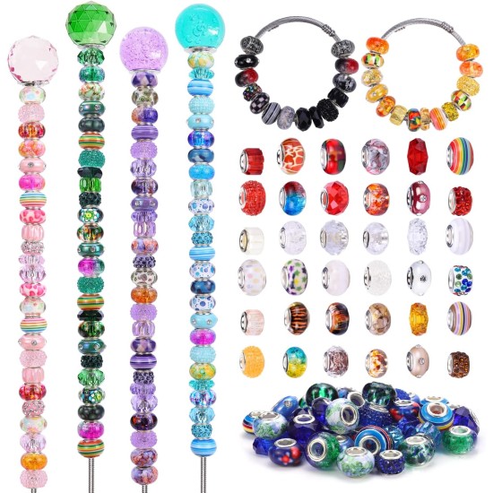 Assortiment de 240 pièces de perles artisanales européennes à grand trou, perles d'espacement colorées, pour la fabrication de colliers, de bracelets, de bijoux (styles de couleurs mélangées) Assortiment de 240 pièces de perles artisanales européennes à grand trou, perles d'espacement colorées, pour la fabrication de colliers, de bracelets, de bijoux (styles de couleurs mélangées)