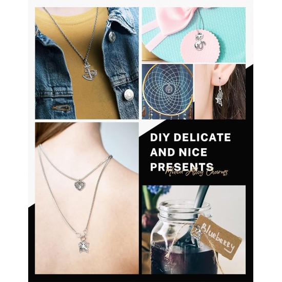 JIALEEY 300 PCS Gros Lots en Vrac Fabrication de Bijoux Charms Mixtes Lisse Tibétain Alliage d'Argent Charms Pendentifs DIY pour Bracelet Collier Fabrication de Bijoux et Artisanat