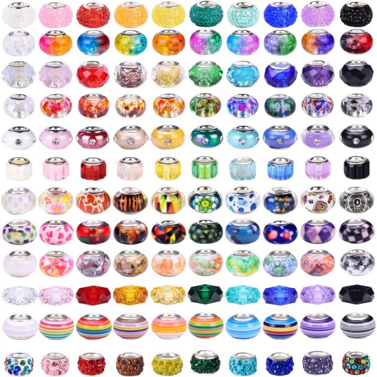 Assortiment de 240 pièces de perles artisanales européennes à grand trou, perles d'espacement colorées, pour la fabrication de colliers, de bracelets, de bijoux (styles de couleurs mélangées) Assortiment de 240 pièces de perles artisanales européennes à grand trou, perles d'espacement colorées, pour la fabrication de colliers, de bracelets, de bijoux (styles de couleurs mélangées)