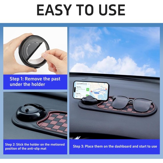 Tapis de tableau de bord de voiture antidérapant universel avec support de téléphone rotatif à 360° – Organisateur multifonction pour téléphones, lunettes de soleil, clés et essentiels du quotidien (gris noir)