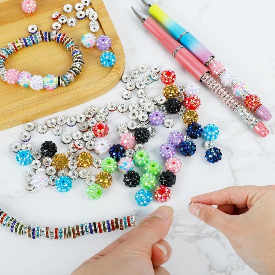 250 pièces de perles pour stylos, perles focales pour stylos à perles, perles en strass, perles d'espacement pour bracelets 250 pièces de perles pour stylos, perles focales pour stylos à perles, perles en strass, perles d'espacement pour bracelets