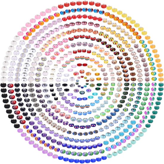 Assortiment de 240 pièces de perles artisanales européennes à grand trou, perles d'espacement colorées, pour la fabrication de colliers, de bracelets, de bijoux (styles de couleurs mélangées) Assortiment de 240 pièces de perles artisanales européennes à grand trou, perles d'espacement colorées, pour la fabrication de colliers, de bracelets, de bijoux (styles de couleurs mélangées)