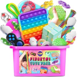 FunKidz Fidget Box pour filles et garçons, pack de jouets sensoriels mystère pour soulager le stress, cadeaux de fête pour enfants, prix de classe, voyage, camping avec étui portable