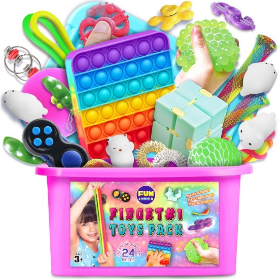 FunKidz Fidget Box pour filles et garçons, pack de jouets sensoriels mystère pour soulager le stress, cadeaux de fête pour enfants, prix de classe, voyage, camping avec étui portable FunKidz Fidget Box pour filles et garçons, pack de jouets sensoriels mystère pour soulager le stress, cadeaux de fête pour enfants, prix de classe, voyage, camping avec étui portable