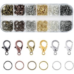 Ensemble de fermoirs à pince de homard et d'anneaux de saut ouverts, fermoirs à homard de 6 couleurs pour la fabrication de bijoux, porte-clés et bracelets
