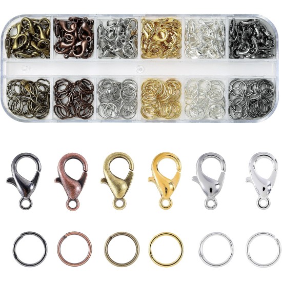 Ensemble de fermoirs à pince de homard et d'anneaux de saut ouverts, fermoirs à homard de 6 couleurs pour la fabrication de bijoux, porte-clés et bracelets
