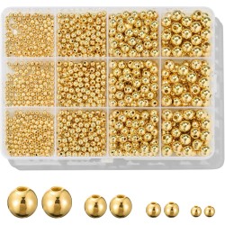 1100 pièces de perles rondes lisses-3/4/6/8mm, entretoise dorée, Kits de perles amples pour la fabrication de bracelets et de bijoux