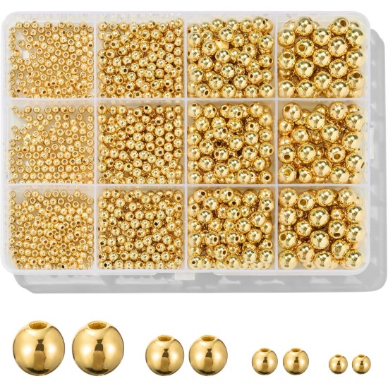1100 pièces de perles rondes lisses-3/4/6/8mm, entretoise dorée, Kits de perles amples pour la fabrication de bracelets et de bijoux 1100 pièces de perles rondes lisses-3/4/6/8mm, entretoise dorée, Kits de perles amples pour la fabrication de bracelets et de bijoux