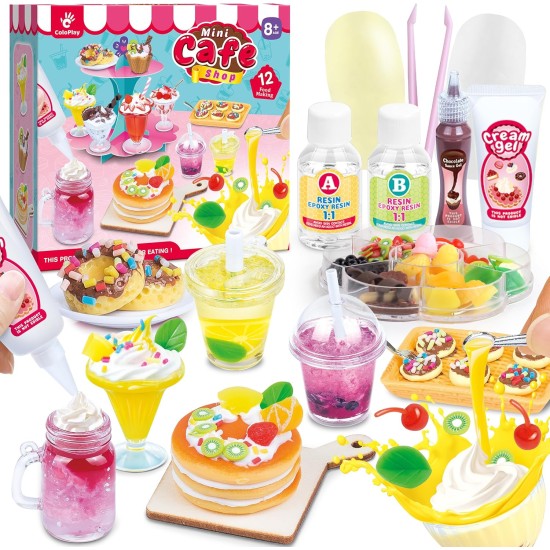 Ensemble de 12 jouets alimentaires miniatures à fabriquer soi-même, jeu en résine, non comestible, mini jeu de cuisine pour enfants de 8 à 13 ans, anniversaire pour filles de 8, 9, 10 ans, préparez votre nourriture