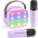 Machine de karaoké pour enfants, mini haut-parleur portable avec 2 microphones sans fil, cadeaux pour enfants pour filles âgées de 3, 4, 5, 6, 7, 8, 9, 10 ans et plus, cadeau de Pâques de 4 à 12 ans (violet)