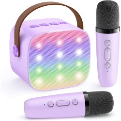 Machine de karaoké pour enfants, mini haut-parleur portable avec 2 microphones sans fil, cadeaux pour enfants pour filles âgées de 3, 4, 5, 6, 7, 8, 9, 10 ans et plus, cadeau de Pâques de 4 à 12 ans (violet)